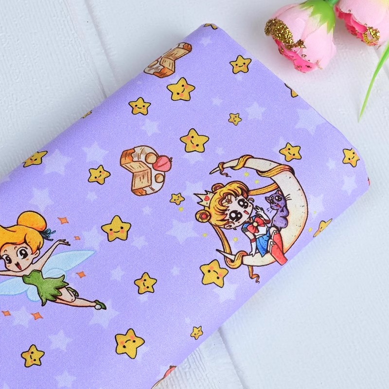 Textile And Sewing Materials - Sailor Moon Stars Cartoon Girls 100%