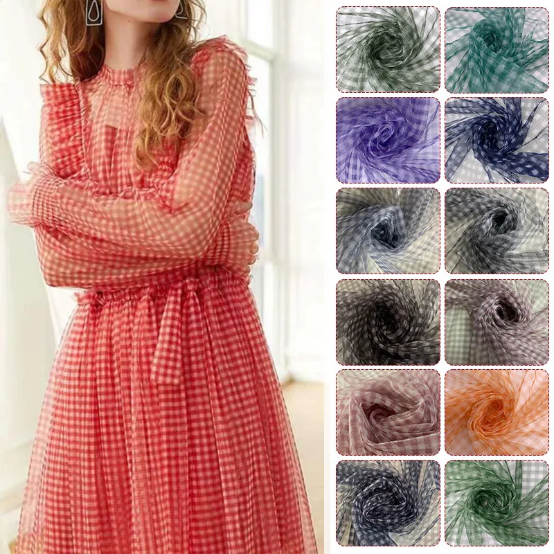 Sewing Batik - 90x150cm geruite mesh stof transparante jurk