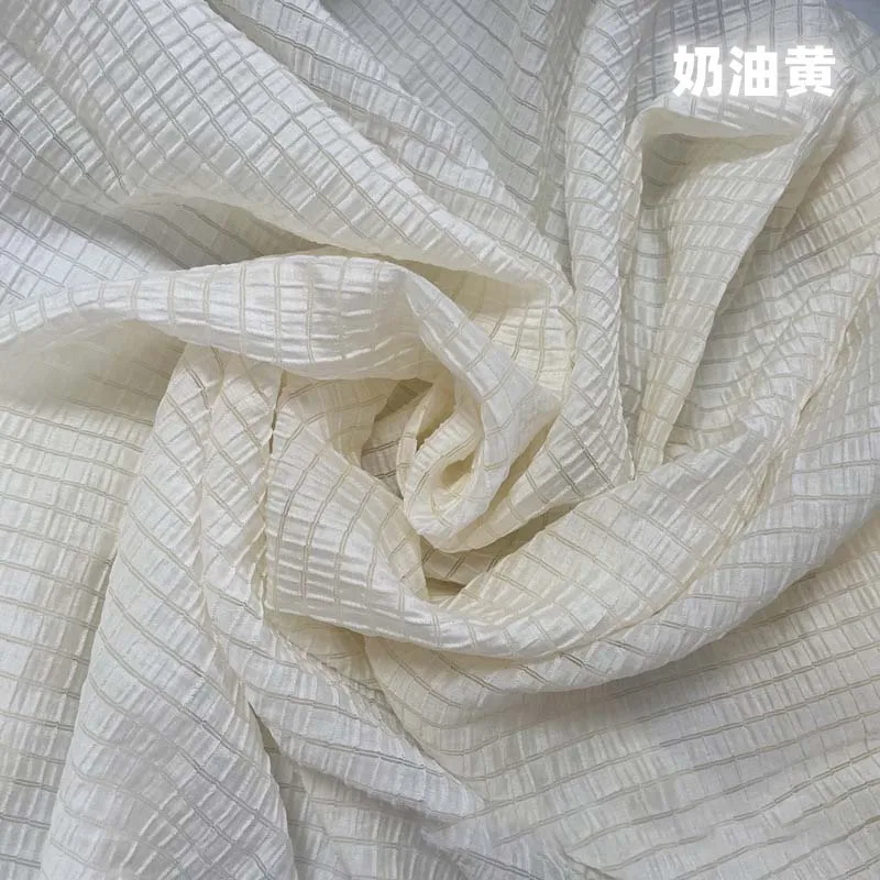 Textile And Sewing Materials - Crème Geel Geruite Stof Zacht Ademend