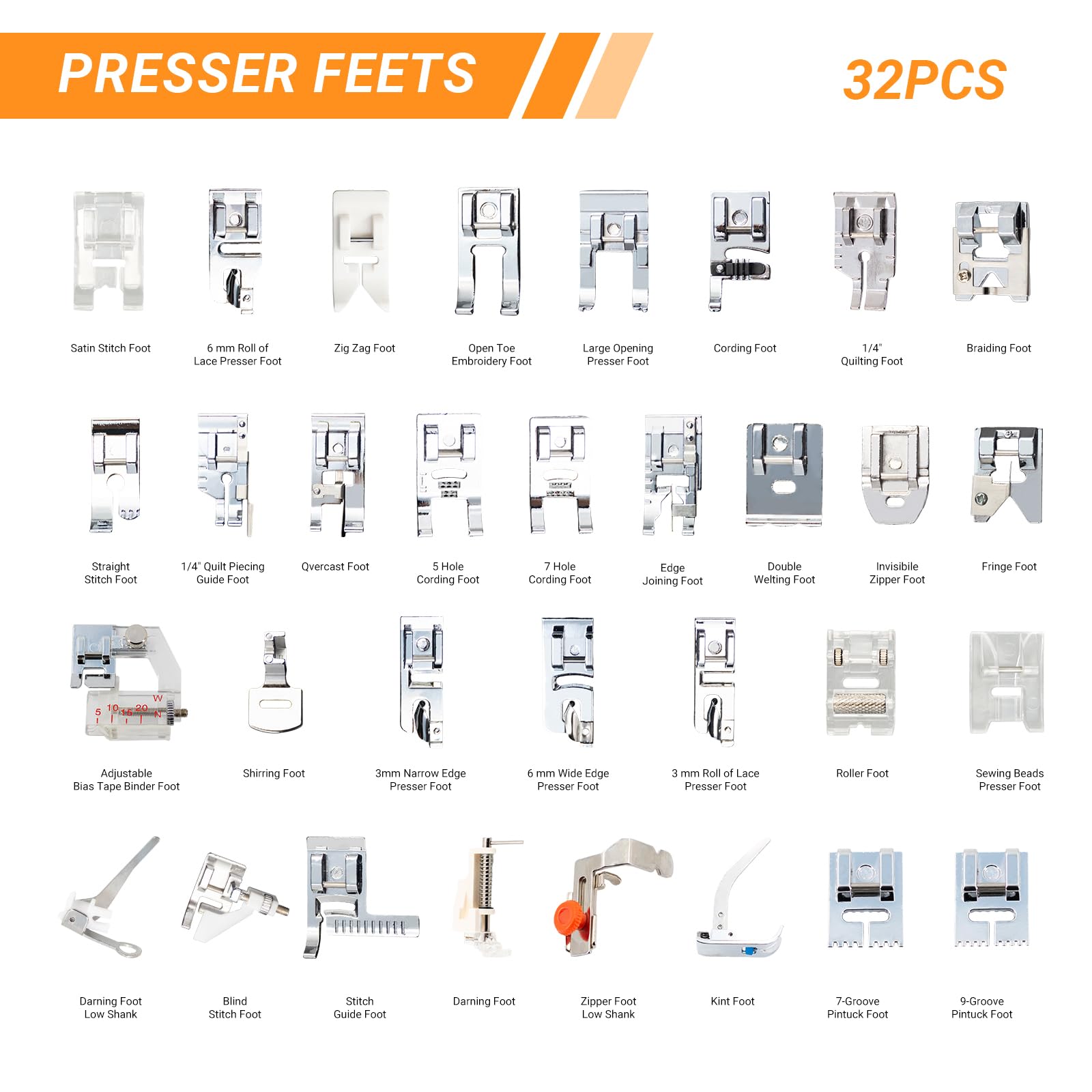 Zipper Foot Presser - 32-in-1 multifunctionele naaivoetset voor naaien |