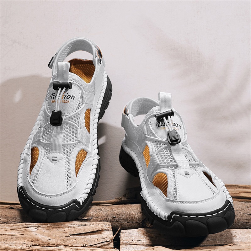 Velcro Sew On - Handgemaakte eenvoudige herensandalen met letterprint, zomerstrandholle