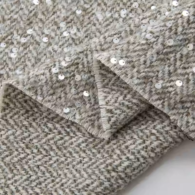 Sewing Tweed Fabric - Lichtgrijs met pailletten garengeverfde gevlochten wollen
